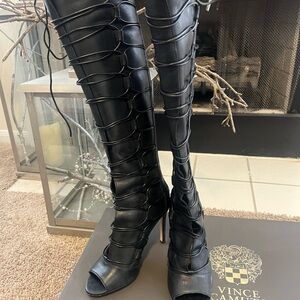 Vince Camuto Black Lace-Up Knee-High Boots